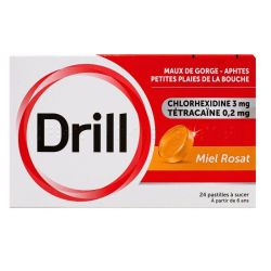 Drill Pastilles mal de gorge Miel Rosat x24