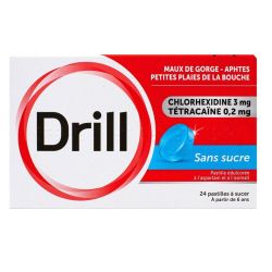 Drill Pastilles mal de gorge A Sucer Sans sucre x24