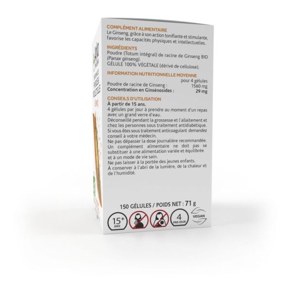 Arkogélules ginseng bio tonus vitalité 150 gélules