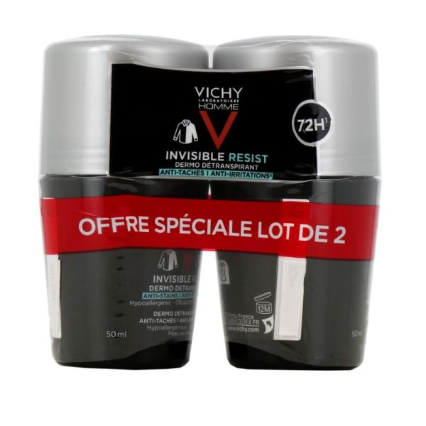 VICHY Déodorant Invible Homme 72h Bille 2x50ml