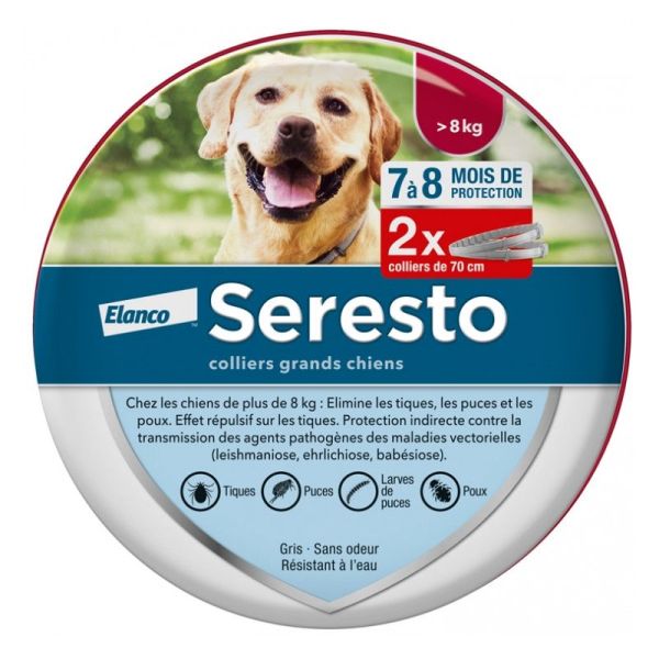 Seresto Collier antiparasitaire grands chiens + de 8 kg - 2 colliers