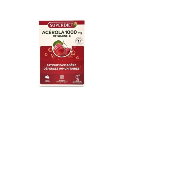 Superdiet Acérola VitC 1000mg goût cerise x30 comprimés effervescents