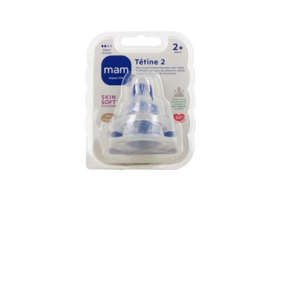 Tétine Mam Silicone Débit moyen 2+mois x2